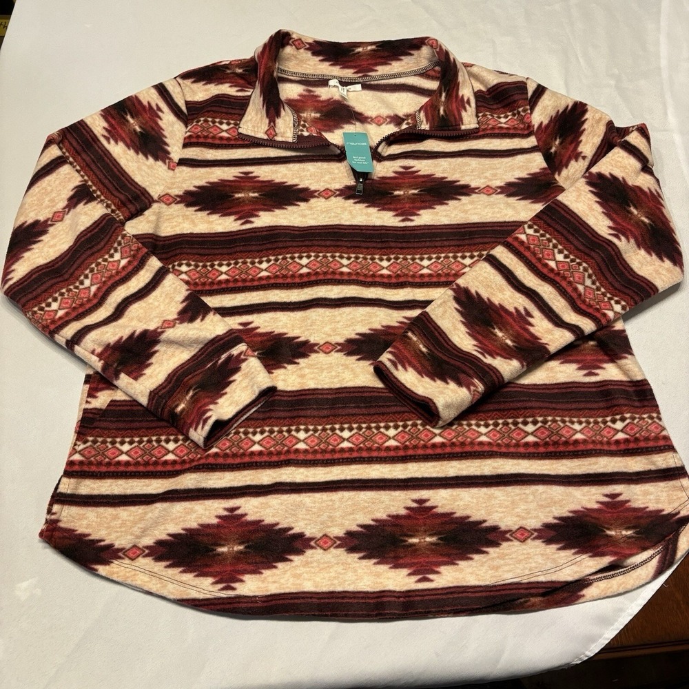 Maurices Womens XXL Fleece Quarter Zip Pullover Cozy Layering Aztec Print NEW